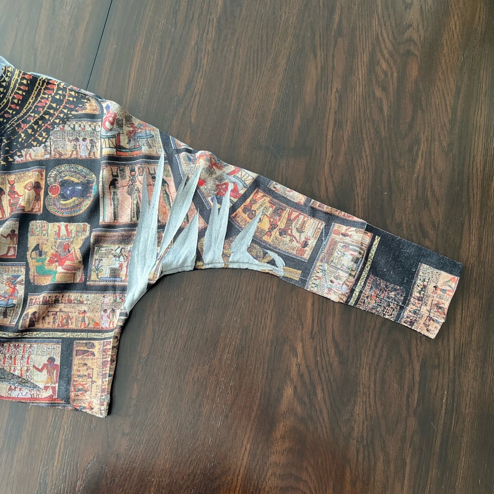 Blush Black/Brown/Beige/Mixed Egyptian Theme Artsy Print Knit Cropped Top - Picture 8 of 16